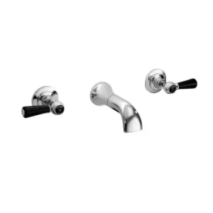 Image of Hudson Reed Black Topaz With Lever & Domed Collar 3 Tap Hole Wall Mounted Basin Mixer - Chrome