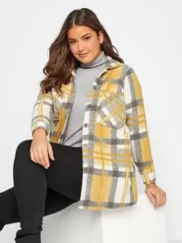 Image of Yours Check Felted Shacket - Multi, Brown, Size 18, Women