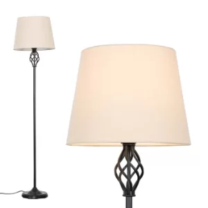 Image of Memphis Black Floor Lamp with Beige Aspen Shade
