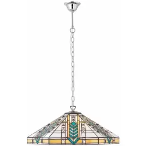 Image of Tiffany Glass Hanging Ceiling Pendant Light Chrome Art Deco Large Shade i00134