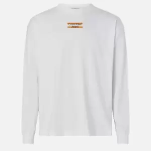 Image of Calvin Klein Jeans Mens Transparent Stripe Logo Long Sleeved T-Shirt - Bright White - M
