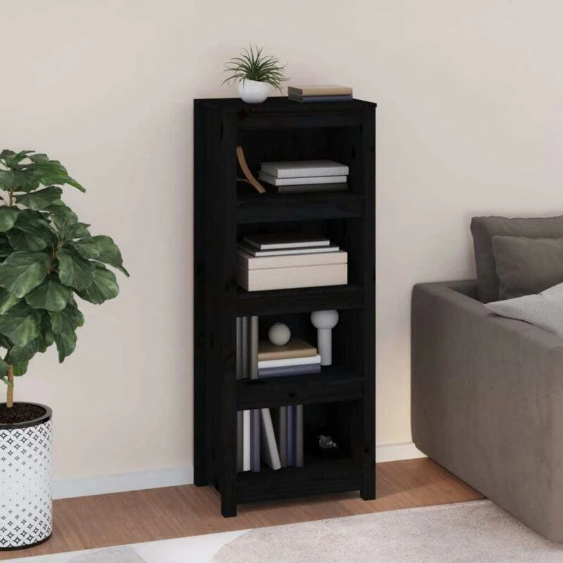 Image of Vidaxl Book Cabinet Black 50X35X125.5cm Solid Wood Pine, Black 821713