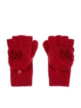 Image of Monsoon Girls Ruby Heart Velvet Bow Cable Gloves - Red