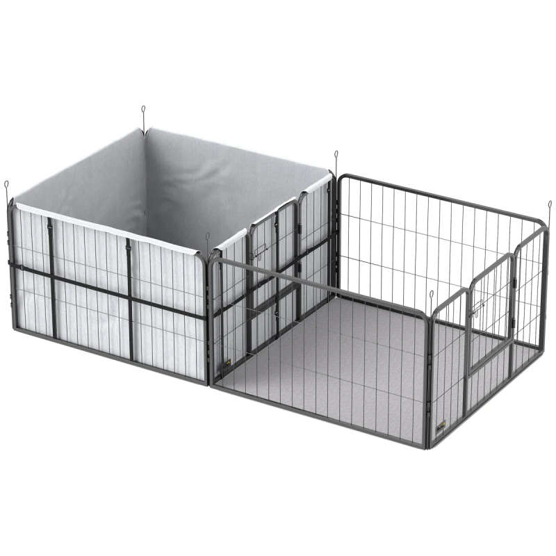 Image of PawHut 7 Panel Whelping Box for Dogs and Puppies, Dog Playpen w/ Pee Pads, Black D06-246V00BK