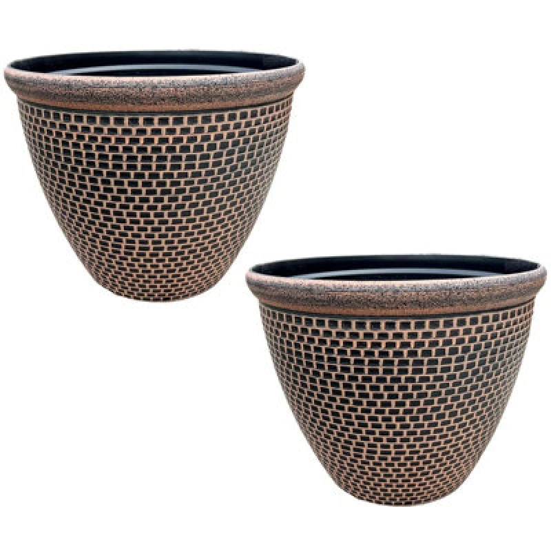 Image of Gr8 Garden Set Of 2 Orange Cromarty Plant Pot Large 36Cm Plastic Round Flower Garden Patio Planter