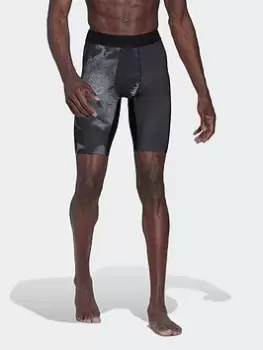 Image of adidas Techfit Allover Print Training Short Tights, Dark Multi, Size L, Men