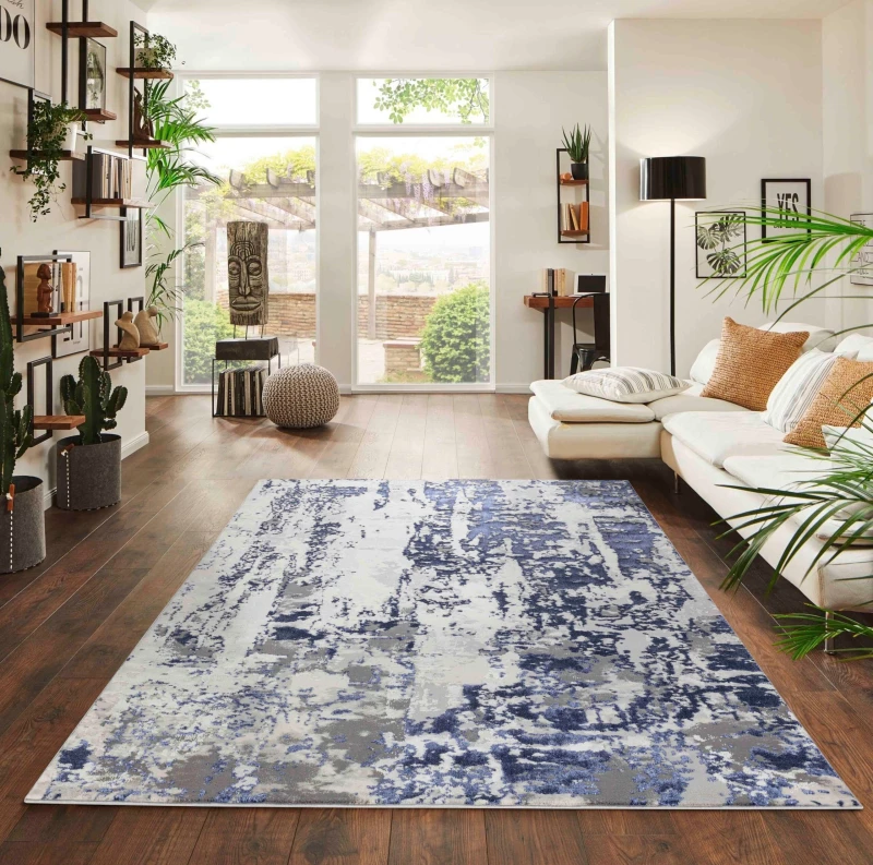 Image of Styra Modern Living Room Rug - Abstract Area Rugs Navy 160X230 Cm