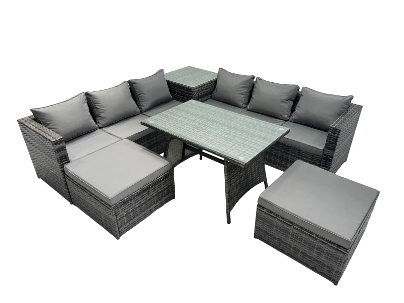 Image of Fimous Garden Rattan Furniture Set 8 Seater with Side Table Stools Dark Grey Dark Grey Unisex