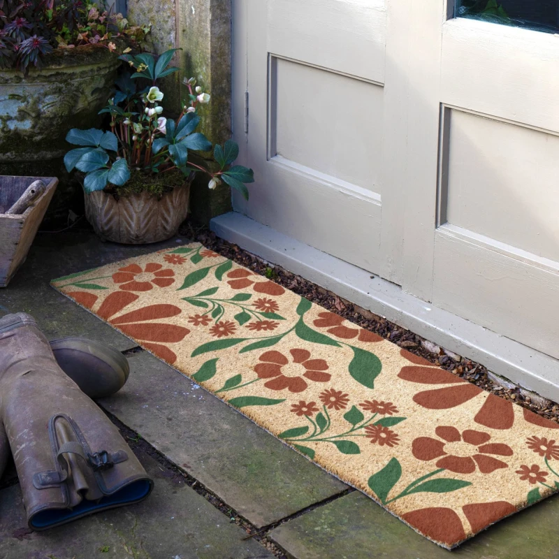 Image of Artsy Doormats Red & Green Floral Pattern Doormat (120 X 40Cm)