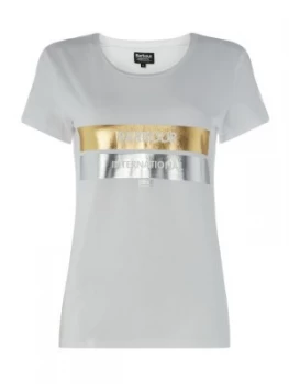 Image of Barbour Short Sleeve Bearings T Shirt With Foil Print White Gold