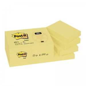 Image of Postit Recycled Notes 38x51mm Yellow - 12 Pack