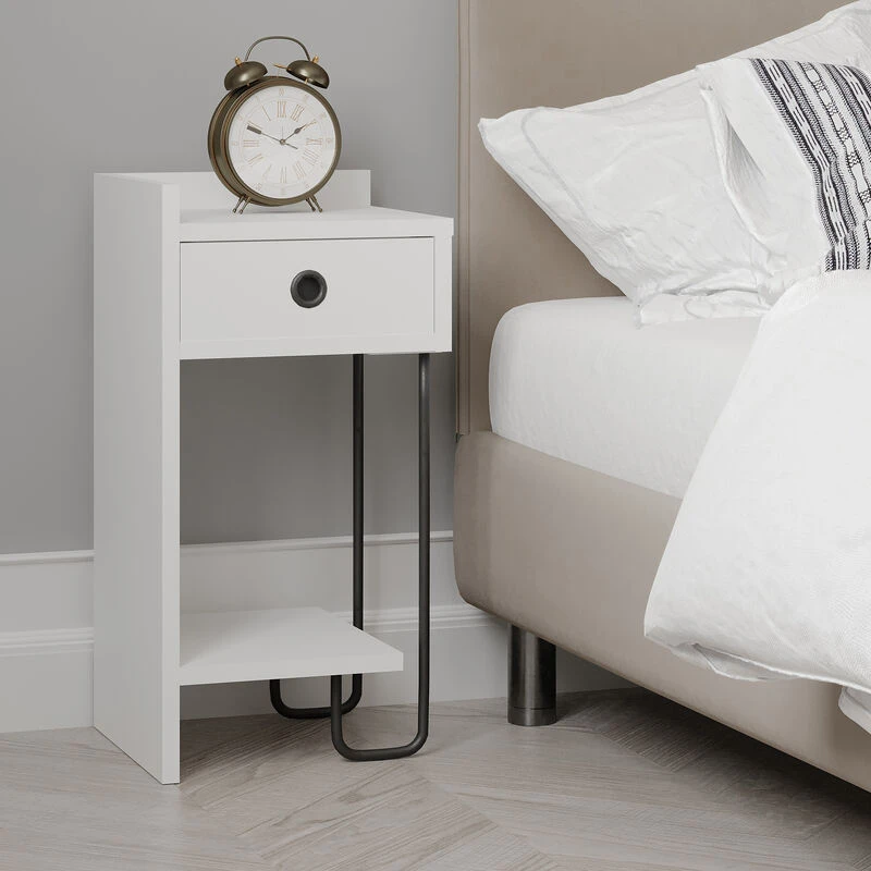 Image of DECORTIE Sirius Modern Bedside Table Left Module White 32cm Width Bedroom Furniture - White - Decortie M.KO.23319.2