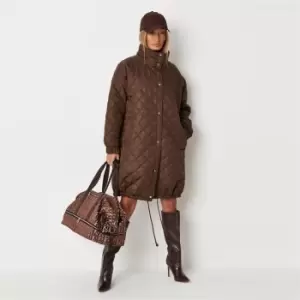 Image of Missguided Petite Longline Quilted Coat - Brown