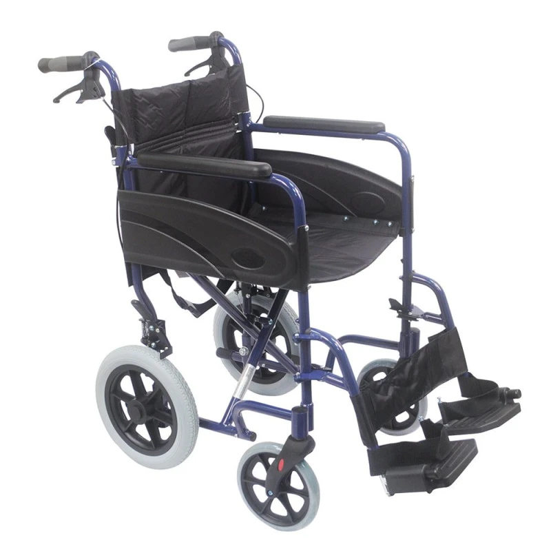 Image of Loops Lightweight Aluminium Compact Attendant Propelled Transport Wheelchair - Blue Multi