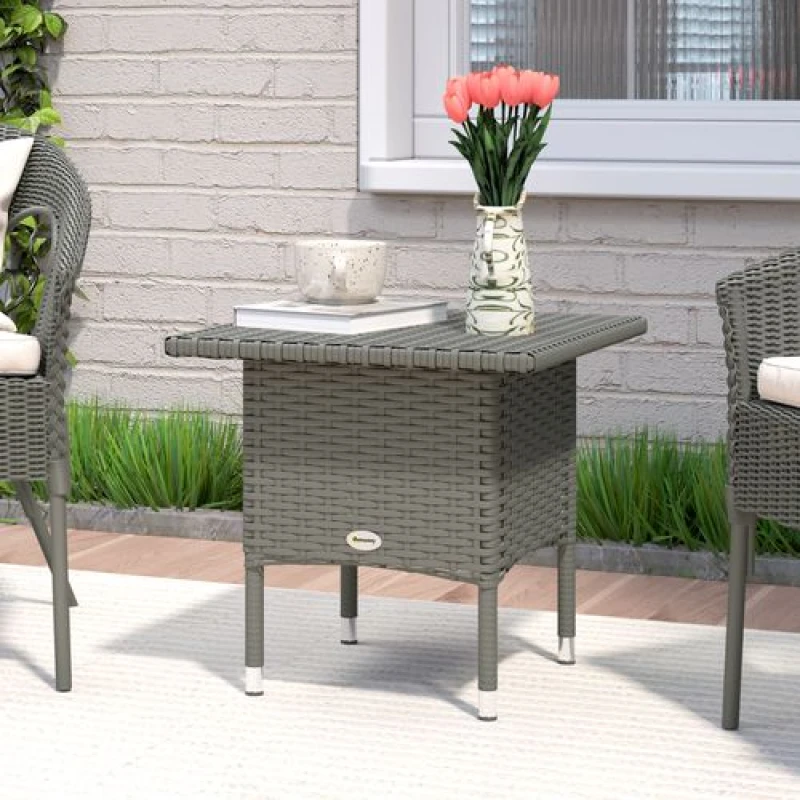 Image of Outsunny PE Rattan Outdoor Coffee Table, Easy Match Rattan Side Table, Grey Grey