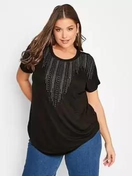 Image of Yours Stud Neckline Top Black/Silver, Black, Size 26-28, Women