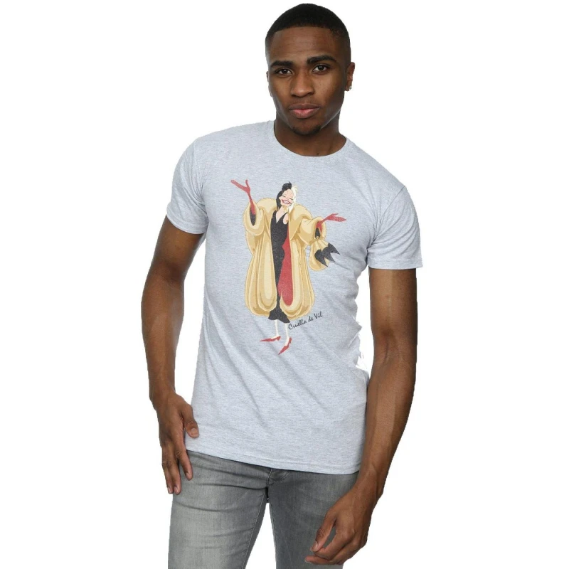 Image of Disney Men 101 Dalmatians Classic Cruella De Vil T-Shirt in Grey Size: Small Grey S Male 5057245581752