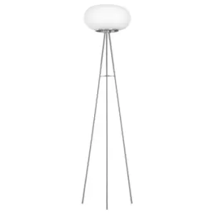 Image of Floor Lamp Light Colour Satin Nickel Shade White Glass Opal Matt Bulb E27 2x60W