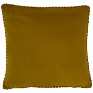 Image of Furn Cosmo Velvet Mini Pom Pom Trim Cushion Cover, Ochre, 45 x 45 Cm