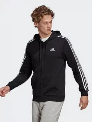 Image of adidas Essentials French Terry 3-stripes Full-zip Hoodie, Grey/Black, Size L, Men