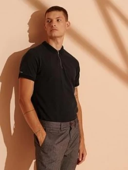 Image of Superdry Organic Cotton Nyc Zip City Polo Shirt, Black, Size L, Men