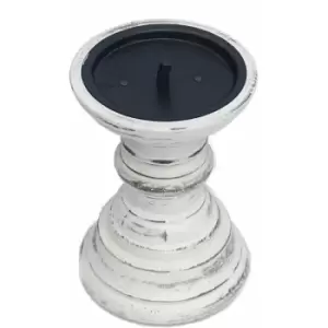 Image of Rustic Antique Carved Wooden Pillar Church Candle Holder [[Antique White,Small 13cm]