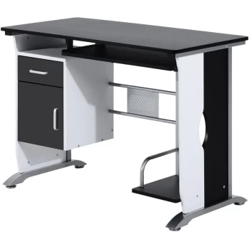 Image of Homcom - Computer Desk with Sliding Keyboard Tray Storage Drawers and Host Box Shelf Home Office Workstation (Black)