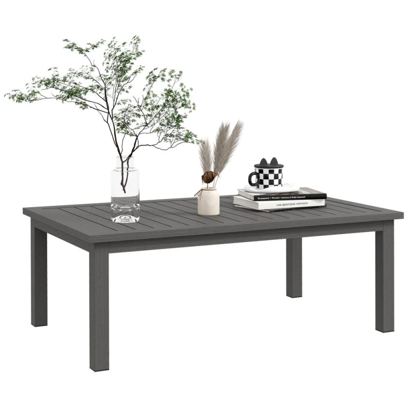 Image of Outsunny Aluminium Outdoor Coffee Table w/ Wood Grain Effect, Brown 84G-324V00BN