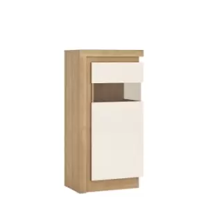 Image of Lyon Narrow Display Cabinet (rhd) 123.6Cm High In Riviera Oak Effect/White High Gloss