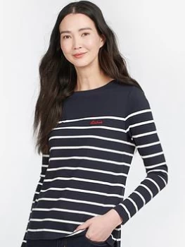 Image of Barbour Barbour Bradley Embroidered Logo Stripe Long Sleeve Jersey Top - Navy/white, Navy, Size 16, Women