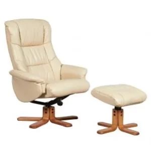 Image of Teknik Office Chicago Cream Luxury Recliner Chair With Cherry Base and