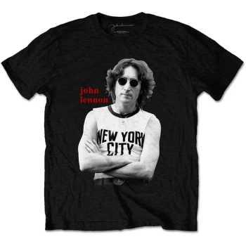 Image of John Lennon - New York City B&W Unisex Medium T-Shirt - Black