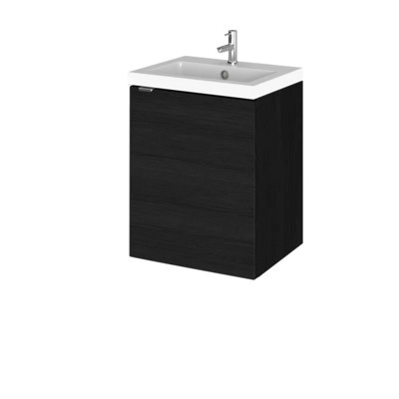 Image of Hudson Reed Fusion Wall Hung 1 Door Vanity Unit & Polymarble Basin, Sink Vanity Unit, Charcoal Black, 400mm