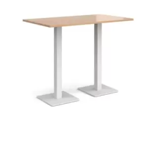 Image of Brescia rectangular poseur table with flat square white bases 1400mm x 800mm - beech