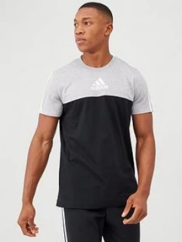 Image of Adidas 3 Stripe Panel T-Shirt - Black/Grey