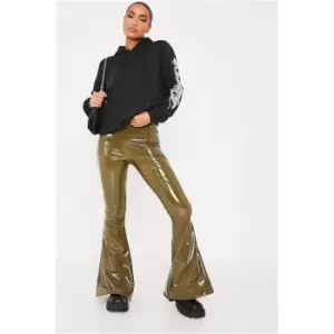 Image of I Saw It First Khaki Vinyl Flared Trousers - Green