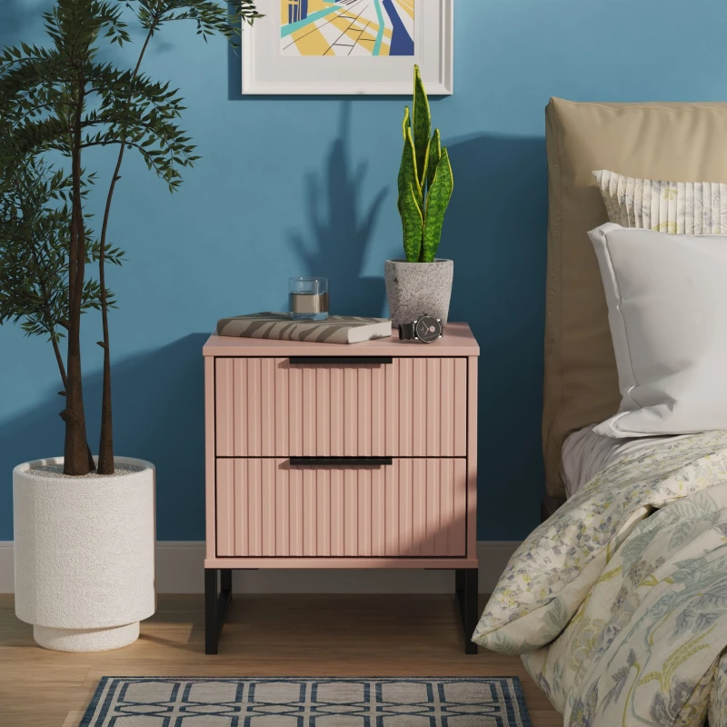 Image of Fluted 2 Drawer Bedside in Kobe Pink - Ready Assembled - Lewis's Home TJ Hughes 5056812208733