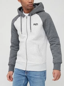 Image of Superdry Orange Label Classic Raglan Zip Through Hoodie - Light Grey Marl , Light Grey Marl, Size XS, Men