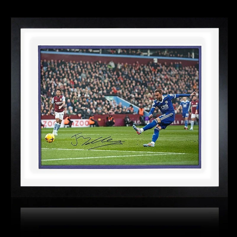 Image of The Fan Cave James Maddison Signed Framed Leicester City Deluxe Signed Photos 550x450mm Blue 38550518000