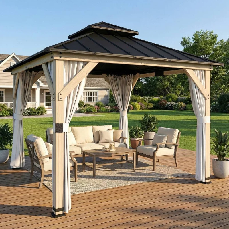 Image of OUTSUNNY 3 x 3m Hardtop Gazebo, Double Roof Garden Gazebo, Light Grey Size: 3m x 3m Light Grey Unisex 3m x 3m