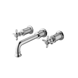 Image of Wall Mounted Chrome Double Lever Basin Mixer Tap - Camden