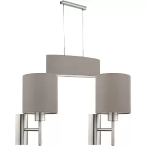 Image of Ceiling Pendant Light & 2x Matching Wall Lights Satin Nickel Taupe Fabric Linear