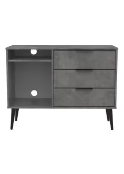 Image of Hirato Ready Assembled 3 Drawer TV Unit Pewter Black Wood Legs