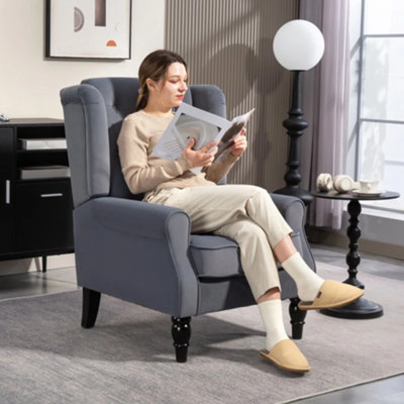 Image of HOMCOM Accent Armchair Home Furniture Retro Tufted Club Fabric Grey 833-695V72GY