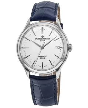 Image of Baume & Mercier Clifton Automatic White Dial Blue Leather Strap Mens Watch 10398 10398