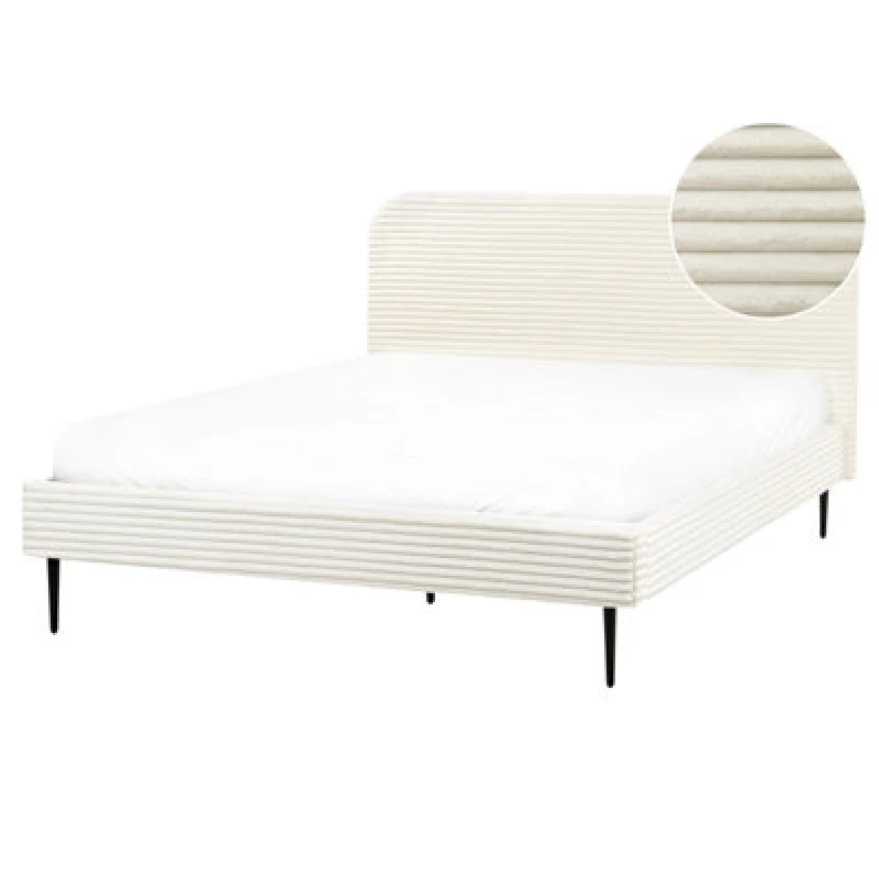 Image of Beliani Bed Corduroy Flayat 160 X 200 Cm (Eu King Size) Off-White