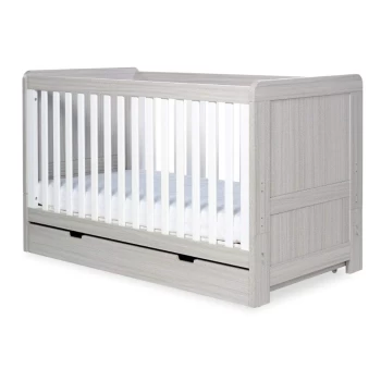 Image of Ickle Bubba Pembrey Cot Bed and Under Drawer - Ash Grey And White Trend