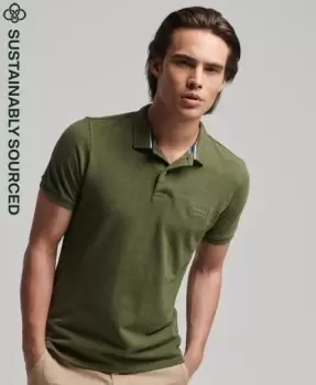 Image of Superdry Mens Organic Cotton Classic Pique Polo Shirt Green / Thrift Olive Marl - Size: S