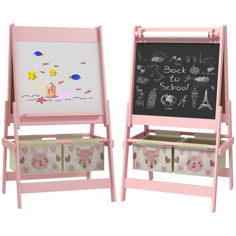 Image of AIYAPLAY Kids Easel with Paper Roll, 3 in 1 Art Easel Blackboard, Whiteboard Pink - Pink - Aiyaplay 5056725339135