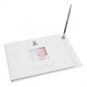 Image of CELEBRATIONS? Baby White Leatherette Guest Book & Pen Set